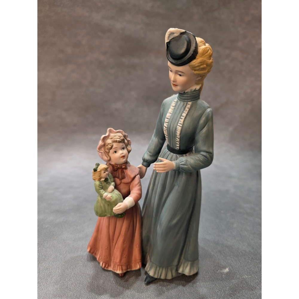 Vintage Homco Porcelain Figurine‎ Mother and Daughter Victorian Style 8812 Blue